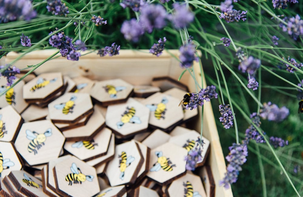 Abeilles du jeu au milieu de la lavande