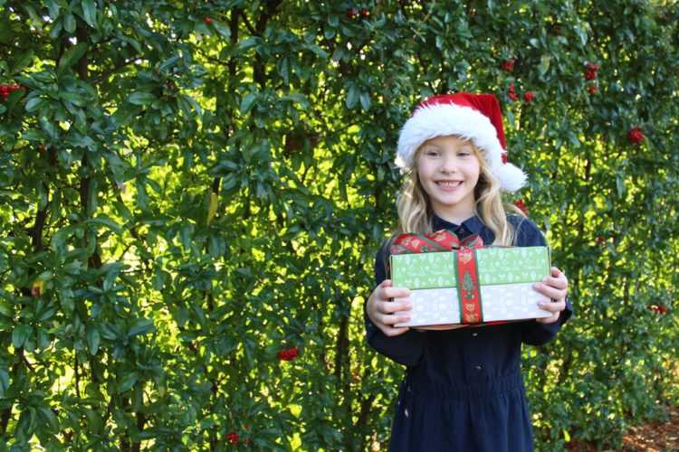 Petite fille tenant un cadeau de Noël